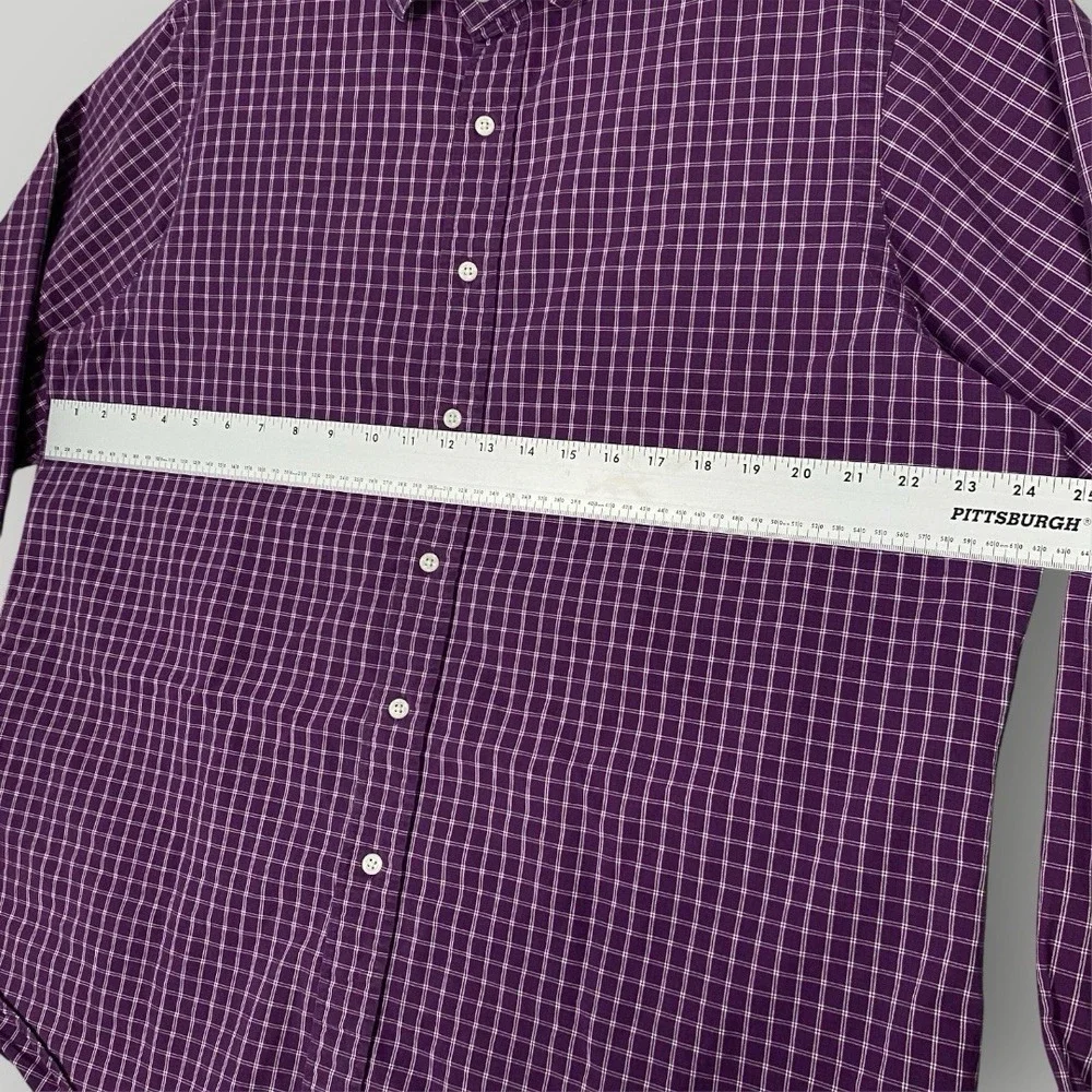 Polo Ralph Lauren Shirt Mens 17.5 XL Purple White Plaid Regent‎ Button Up